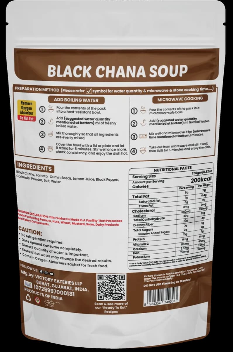 Black Chana Soup (Jain) — back of pack