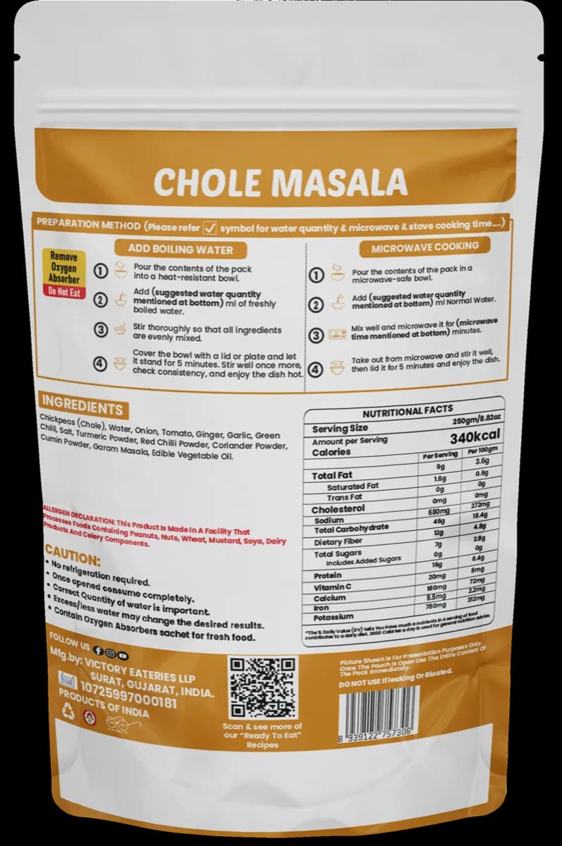 Chole Masala — back of pack