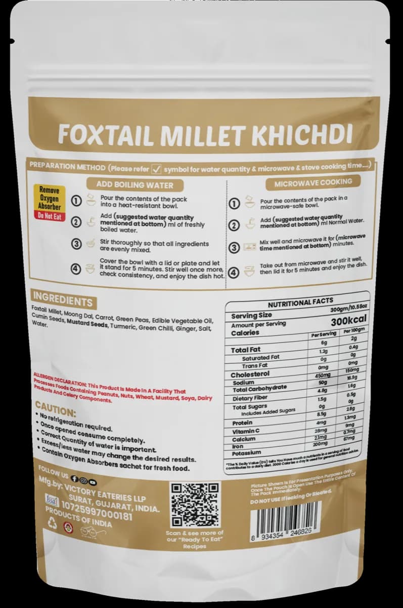 Foxtail millet khichdi — back of pack
