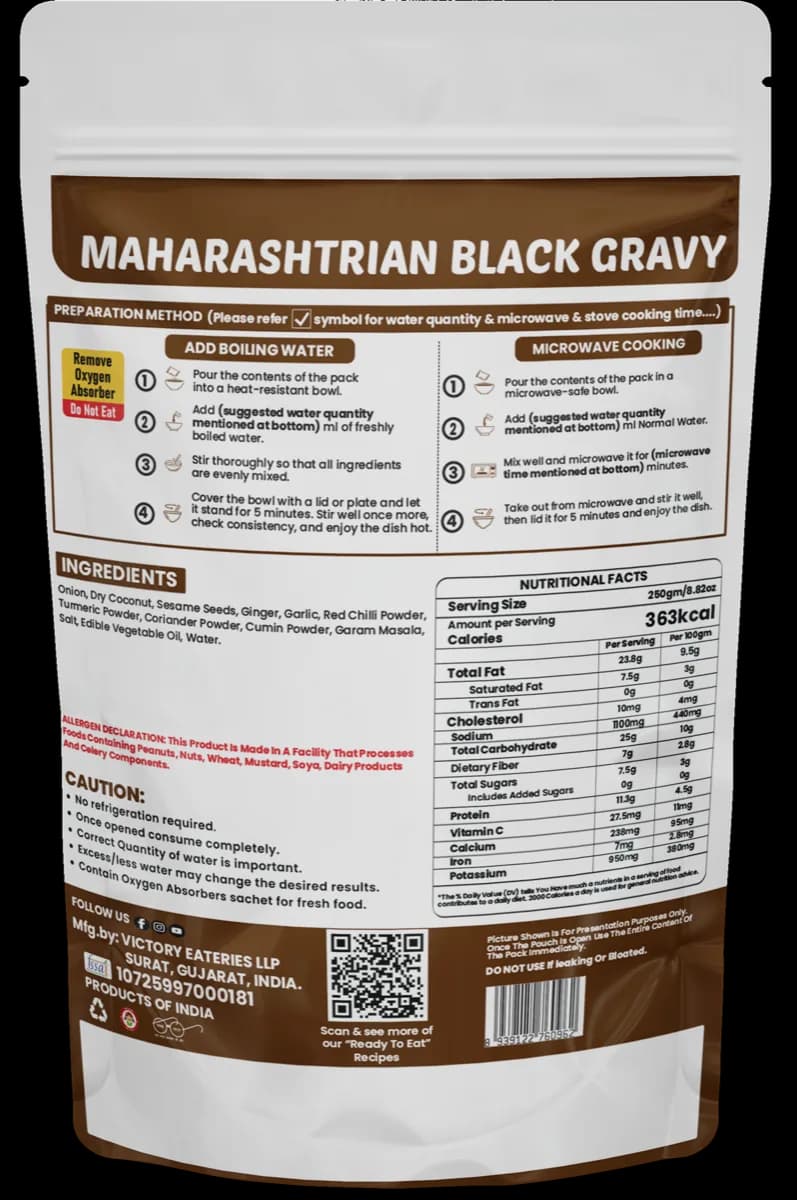 Maharastrian Black Gravy — back of pack