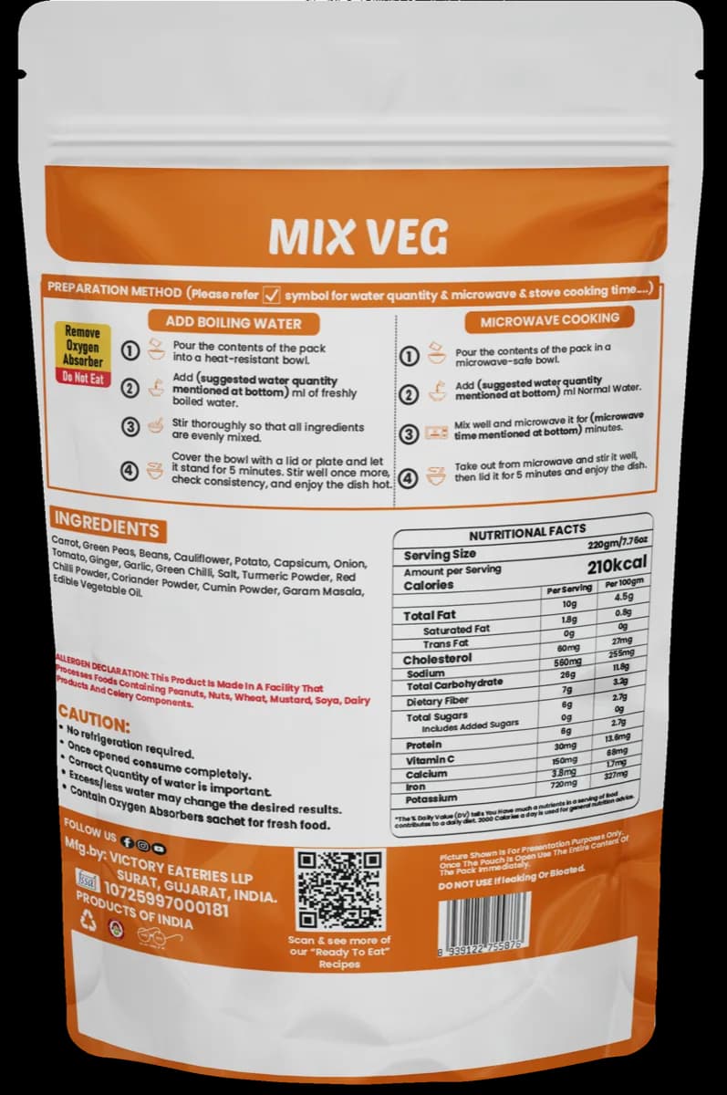 Mix Veg — back of pack