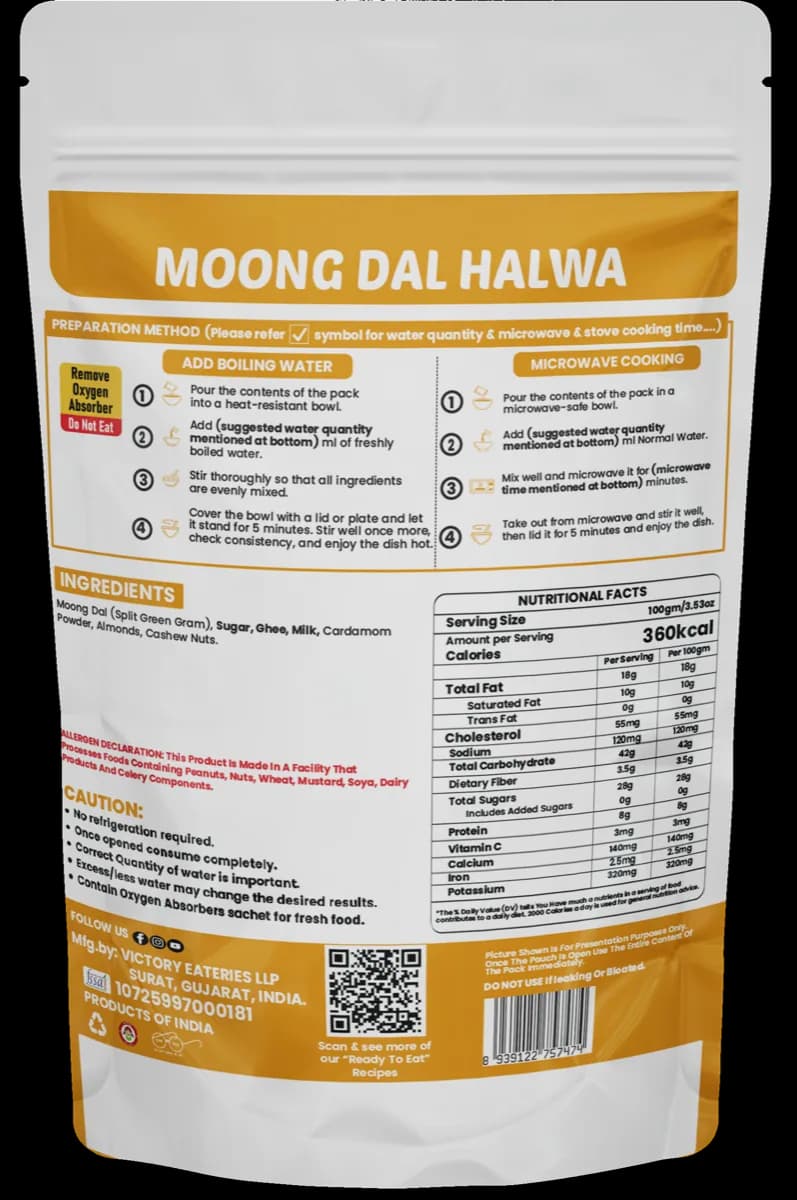 Moong Dal Halwa — back of pack