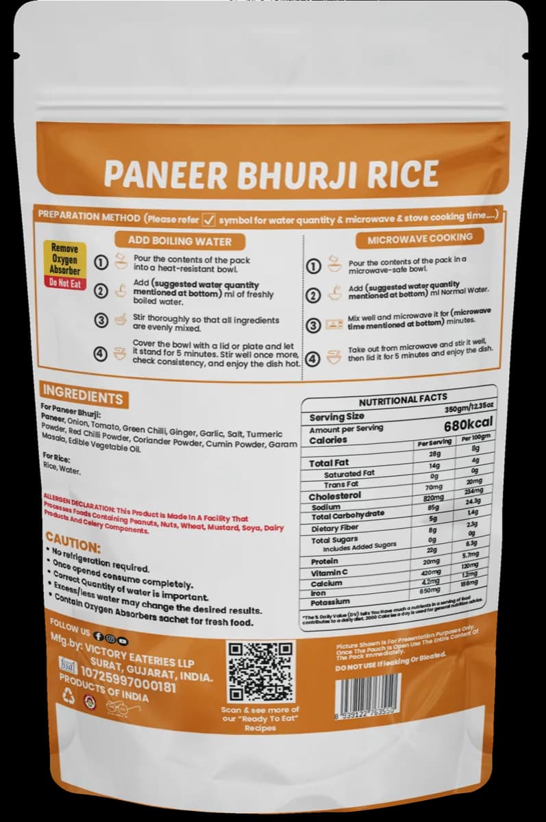 Paneer Bhurji Rice — back of pack