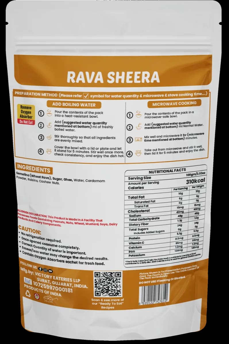Rava Sheera — back of pack