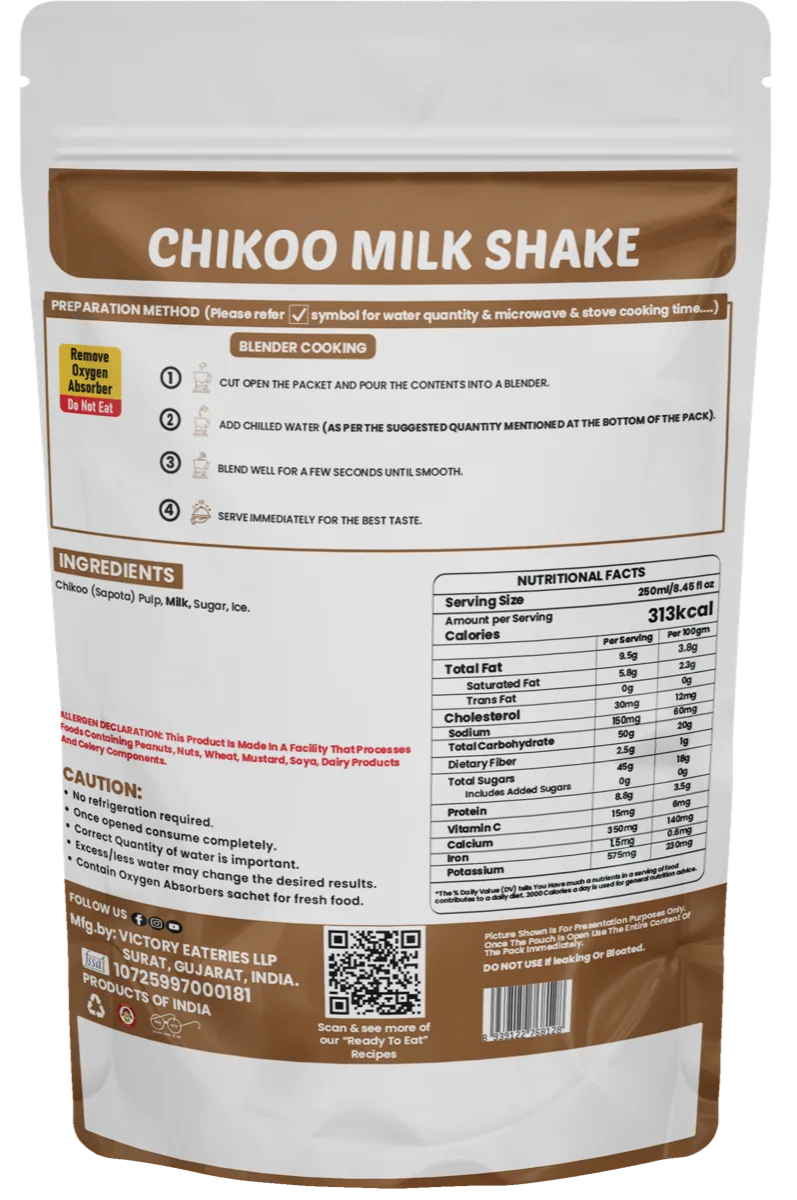 Chikoo Milk Shake — back of pack